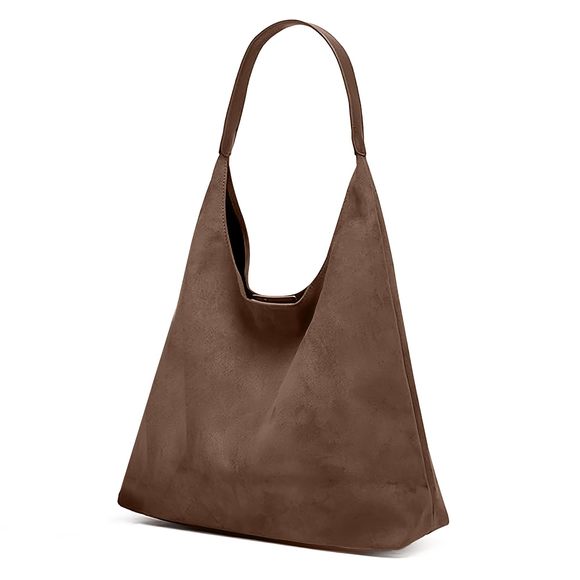 Suede Hobo Tote Bag Stylish Slouchy Handbag, Leather Work Bag, -_- - Picture 1 of 7